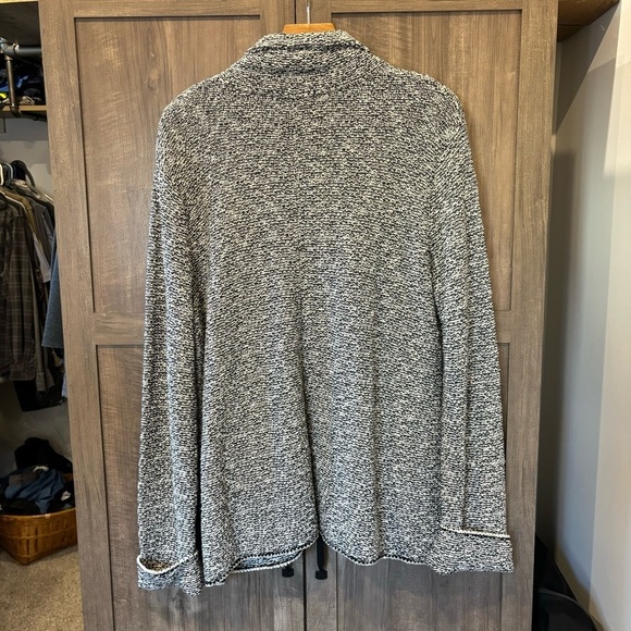 Willow Sweater Coat Large Button Up Knit Jacket Lagenlook Black White - Picture 2 of 10